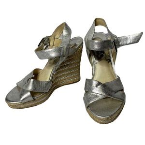 Women’s Michael Michael Kors Silver Leather Wedges Size 5.5